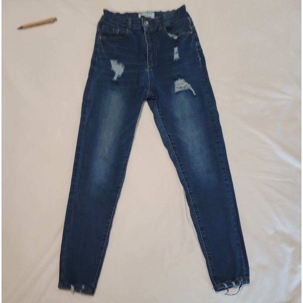 Wax Jeans Dark Wash Short Distressed Skinny Mid Rise Stretch – Women’s 5 / 27